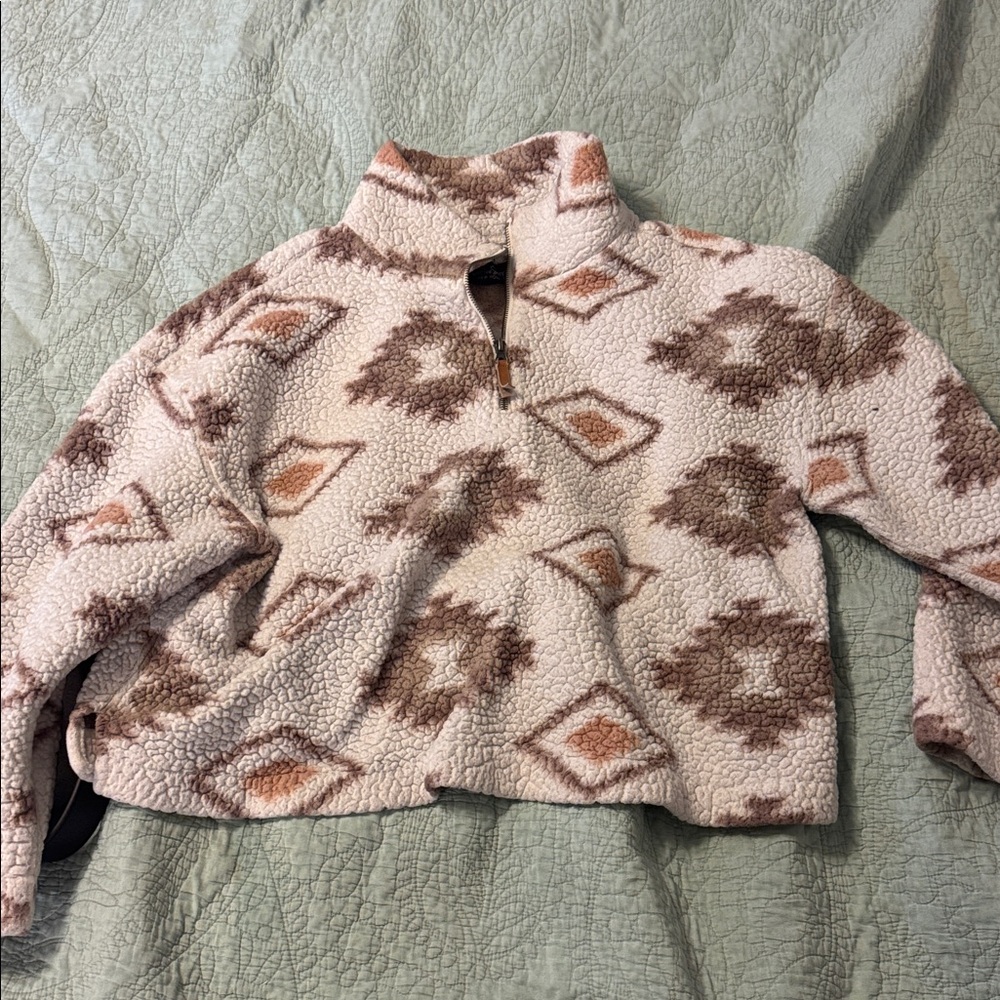 CoffeeShop Cream and Brown Fleece Jacket
